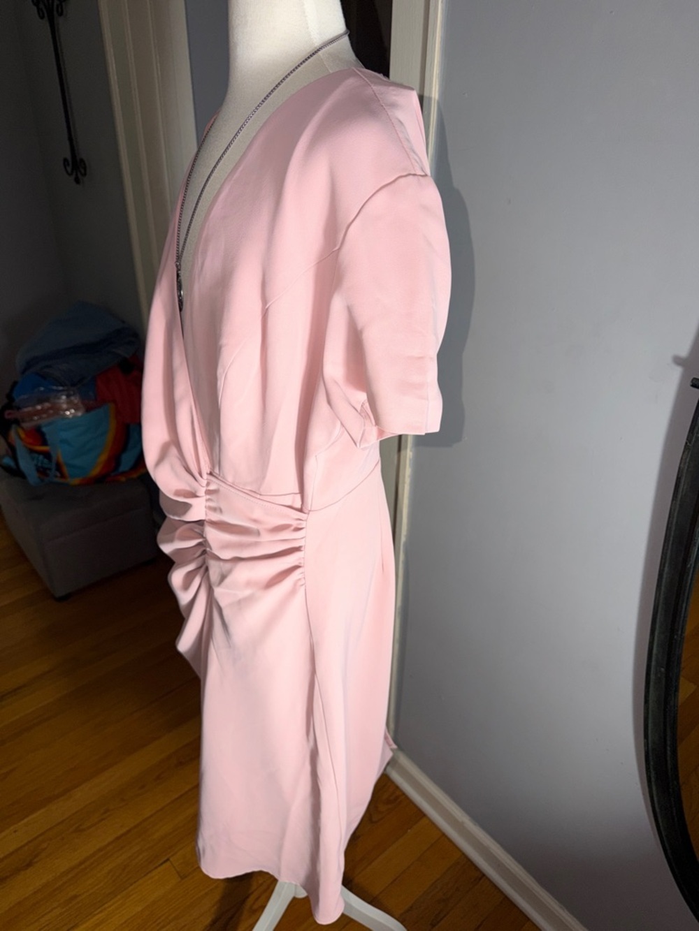 NWT Ruched Wrap Midi Dress in Blush Pink - Picture 6 of 12